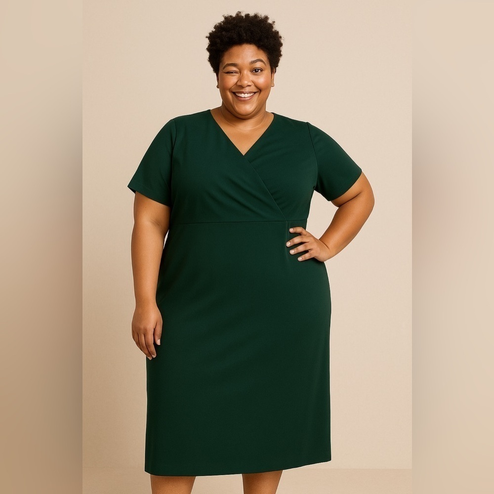 Universal standard Mary double luxe faux wrap dress green vneck